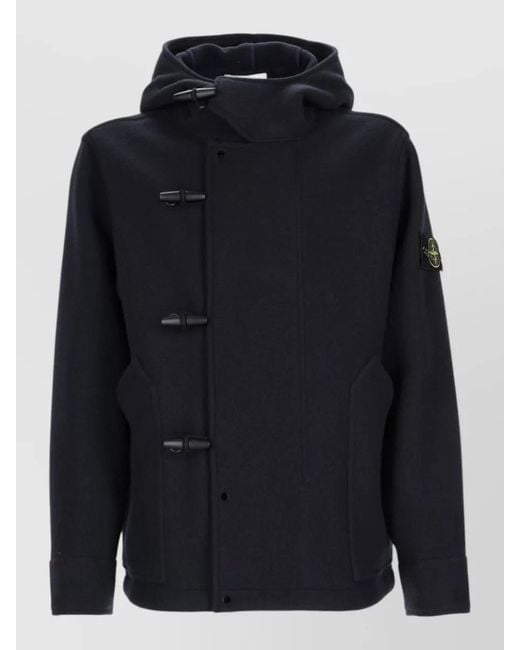 Stone Island Blue Cashmere Wool Duffle Coat for men
