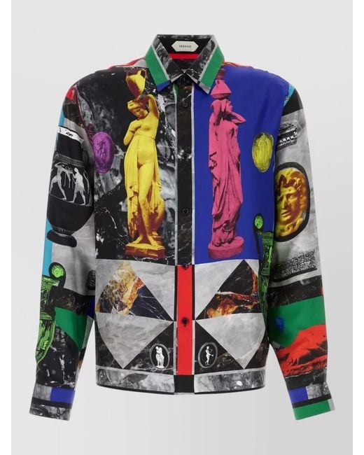 Versace Blue Printed Silk Shirt for men