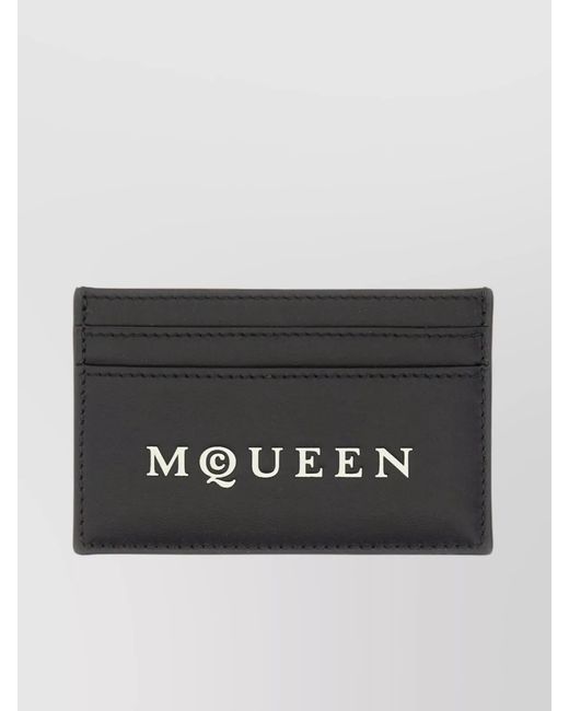 McQueen Black Leather Logo Card Holder for men