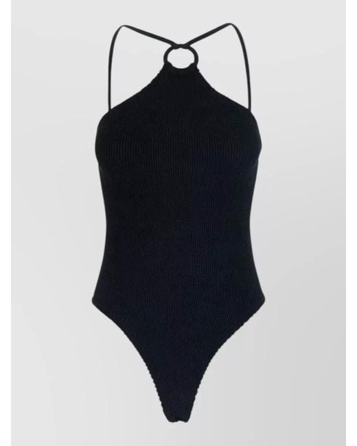 Hunza G Blue Jasmine Halterneck Swimsuit Fabric Hoop