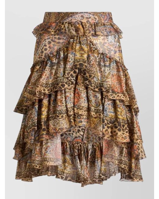 Etro Brown High Waist Skirt Paisley Animal Print