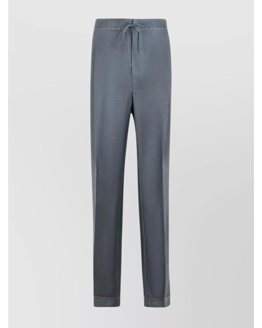 Maison Margiela Blue Wool Blend Trousers Drawstring Waist