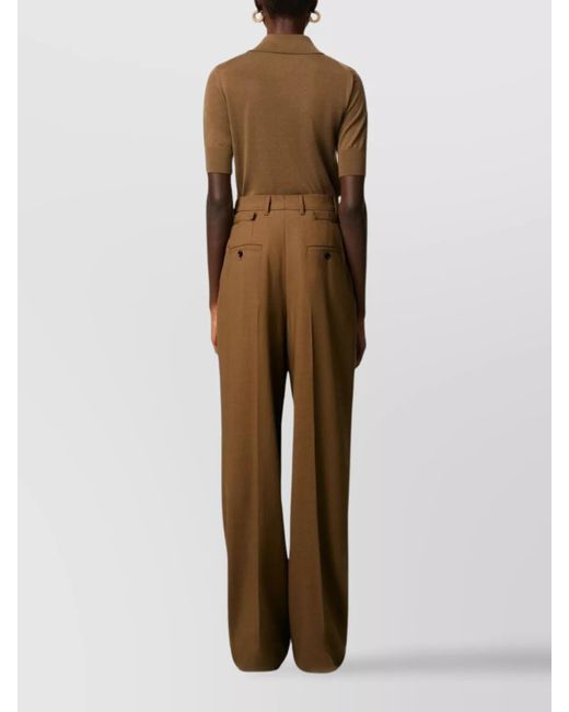 AMI Brown Virgin Wool High-Rise Pleated Wide-Leg Trousers