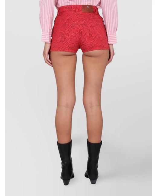Etro Red Paisley Print Shorts