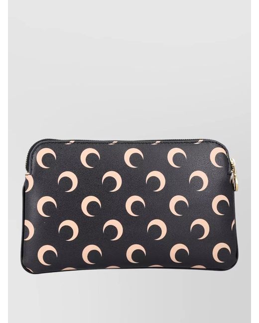 MARINE SERRE Black Leather Printed Pouch