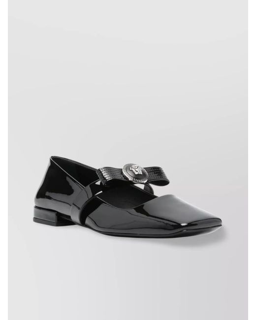 Versace Black Patent Leather Gianni Ribbon Ballerina Shoes