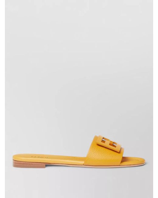 Fendi Yellow Leather Ff Baguette Motif Slide Sandals