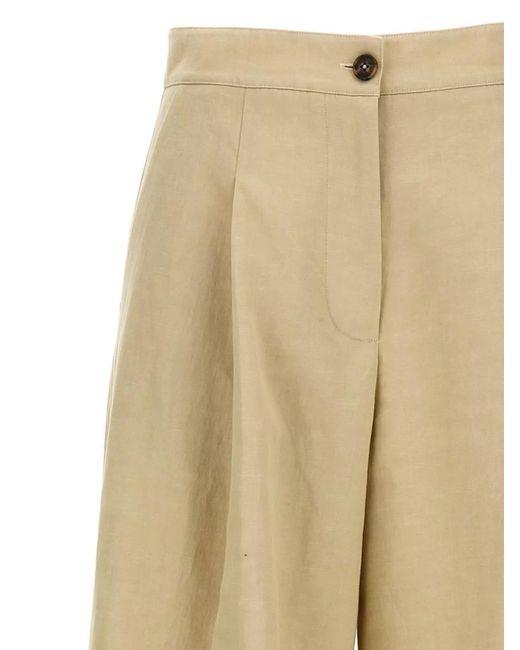 Yves Salomon Natural Linen Wide-Leg Trousers