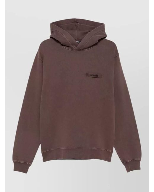 Jacquemus Brown Hooded Crewneck Top Long Sleeve Style for men