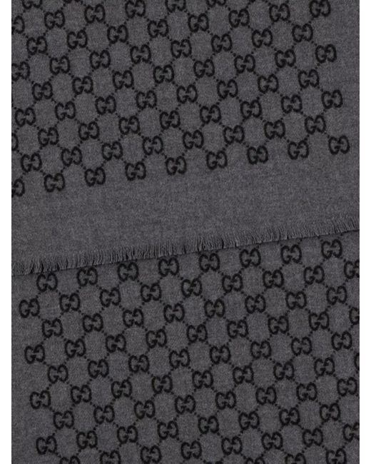 Gucci Black Wool Logo-Jacquard Scarf for men