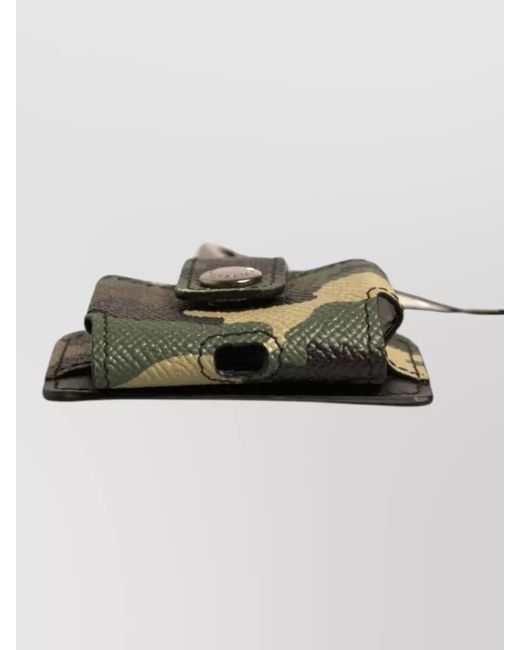 Dolce & Gabbana Green Camouflage Leather Airpods Case Keychain for men