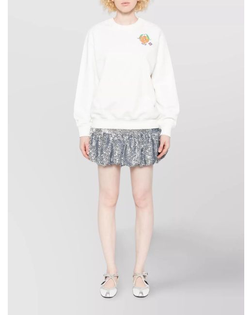 Casablanca White Ribbed Cotton Ski Print Sweatshirt