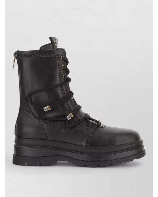 Pinko Black Leather Lace-Up Ankle Boots