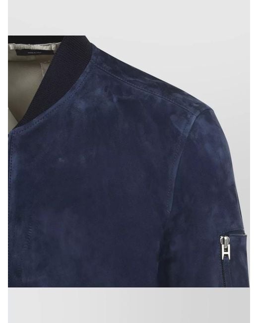 Tom Ford Blue Suede Flight Bomber Jacket Utility Pocket for men