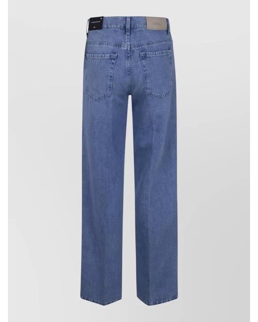 7 For All Mankind Blue Stovepipe Cotton Linen Five Pocket Trousers