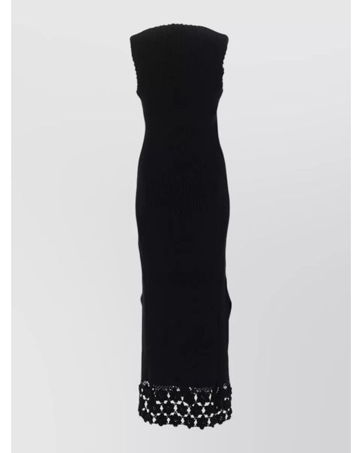 Ganni Black Ribbed Knit V-Neck Sleeveless Maxi Dress