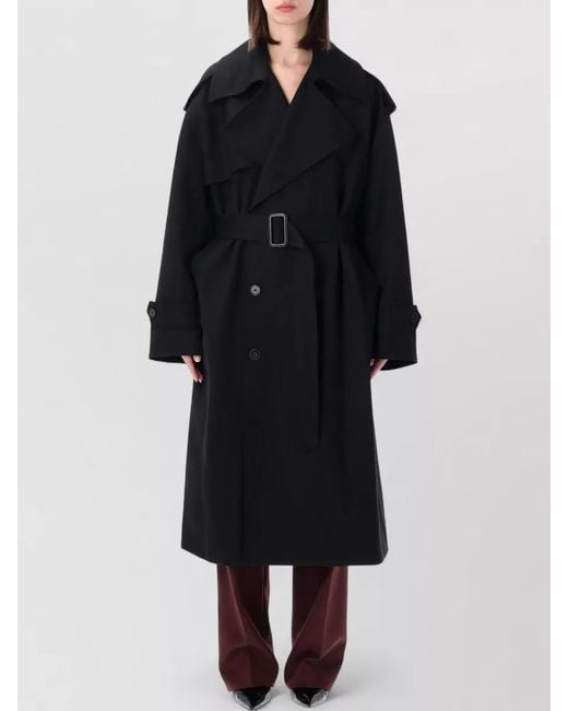 Frankie Shop Black Dursey Wool Trench Coat Relaxed Fit