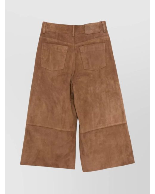 AMI Brown Suede Leather Wide-Leg Trousers
