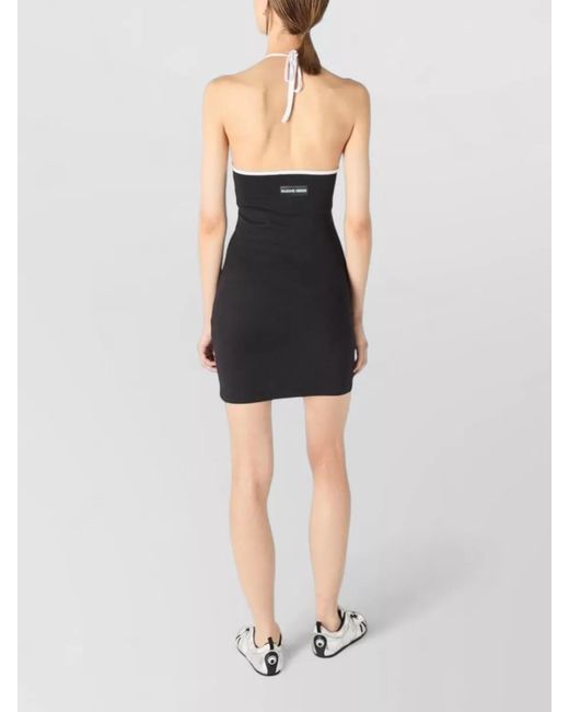 MARINE SERRE Black Moon Dress Halter Neckline Tie Back