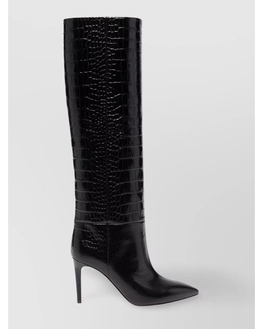 Paris Texas Black Crocodile Effect Knee Length Stiletto Ankle Boots