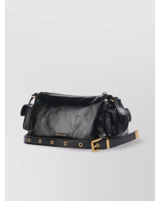Michael Kors Black Shoulder Bag With Adjustable Strap And Front Pockets