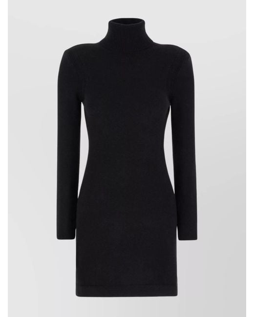 Tom Ford Black Cashmere Ribbed Turtleneck Cutout Mini Dress