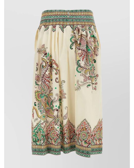 Etro Multicolor Paisley Print Cotton Pleated Midi Skirt