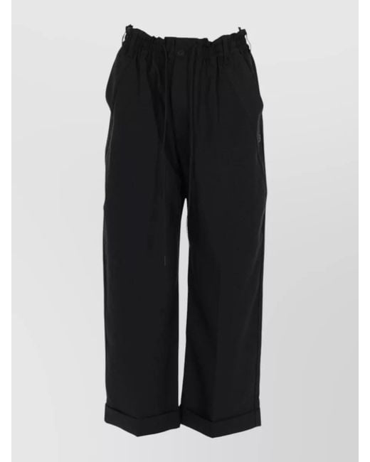 Y-3 Black Button Detail Cropped Loungewear Loose Fit Pants
