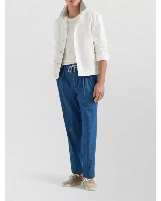 Brunello Cucinelli Blue Cotton Tapered Trousers for men