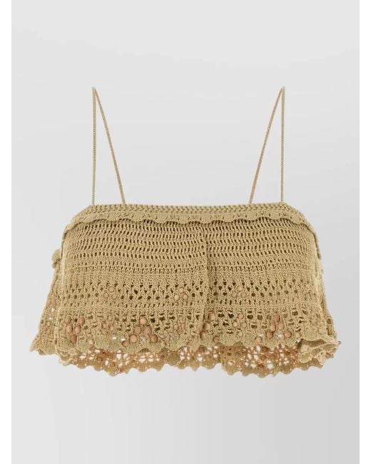 Isabel Marant Natural Crochet Oraviel Crop Top Ruffled Hem Straps