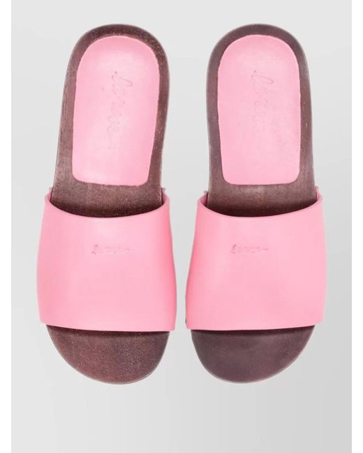 LA ROSE Pink Leather Flat Sandals Open Toe Studs