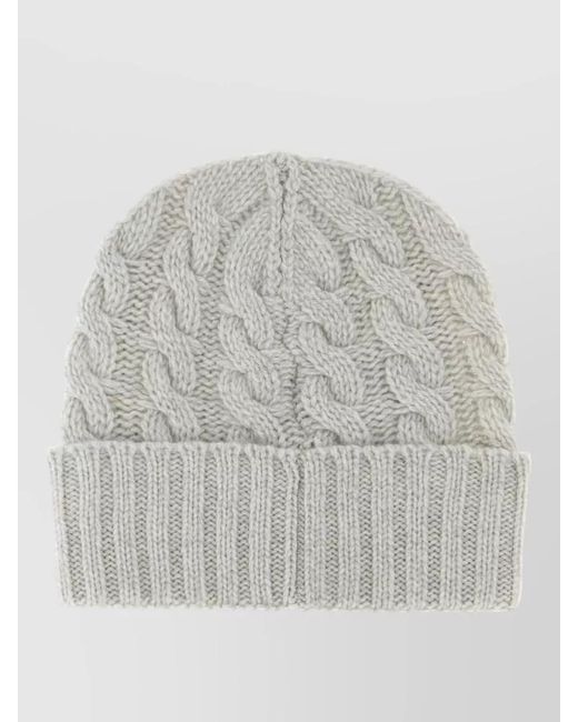 Fay Gray Wool Beanie Hat Cable Knit Turn Up for men