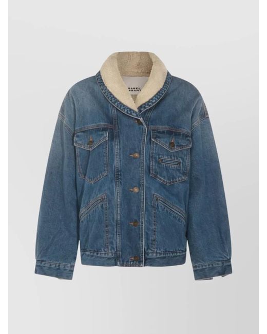 Isabel Marant Blue Casual Jacket With Shearling Collar And Pockets