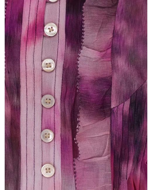 Isabel Marant Pink Cotton Printed Ruffled Cropped Blouse