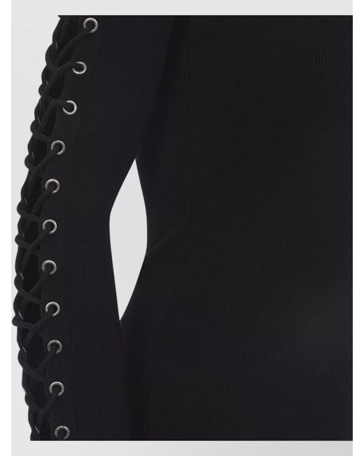 Balenciaga Blue Lace Up Ribbed Crew Neck Mini Dress