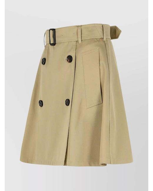 Burberry Natural Cotton Belted Midi A-Line Skirt