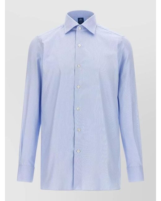 Finamore 1925 Blue Napoli Shirt Button Down Collar Long Sleeves for men