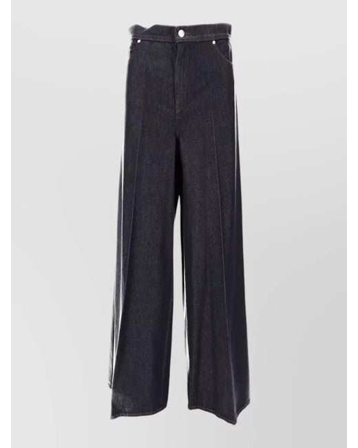 Max Mara Blue Wide Leg Pants Belt Loops Pockets