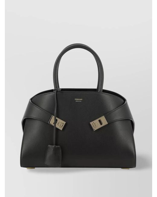 Ferragamo Black Hardware-Tone Shoulder Bag Structured Handles