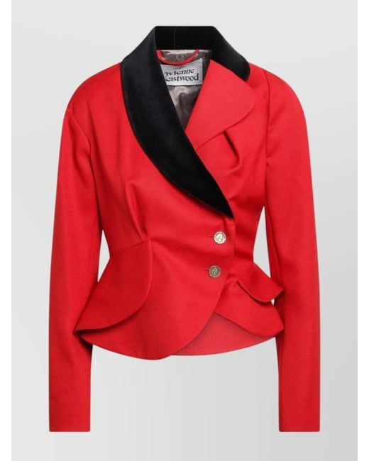 Vivienne Westwood Red Asymmetrical Wool Jacket Peplum Hem