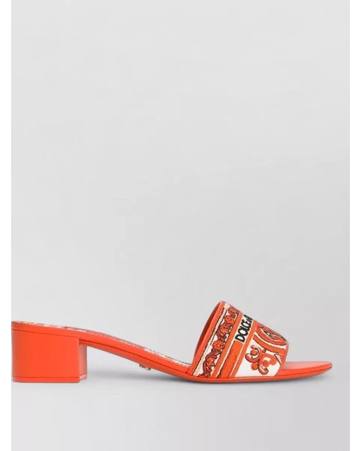 Dolce & Gabbana Red Maiolica Pattern Mules Block Heel Open Toe