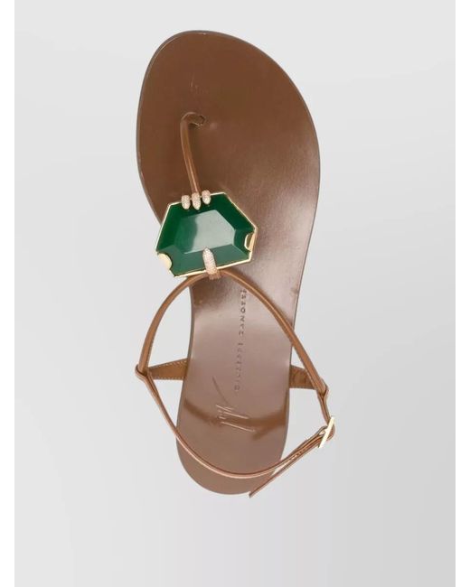 Giuseppe Zanotti Natural Atlantide Thong Sandals Ankle Strap Gemstones