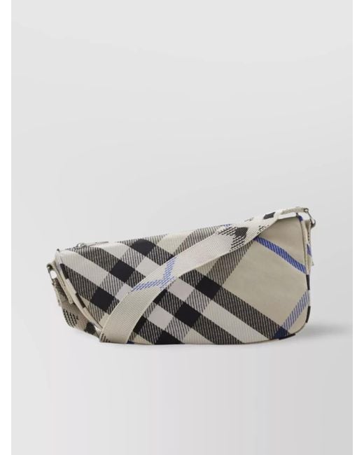 Burberry Gray Jacquard Woven Check Pattern Shoulder Bag for men
