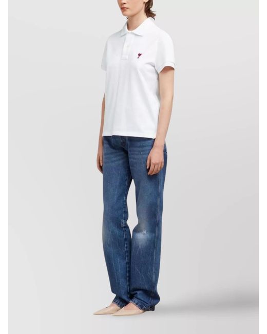 AMI White Organic Cotton Piqué Polo Shirt for men