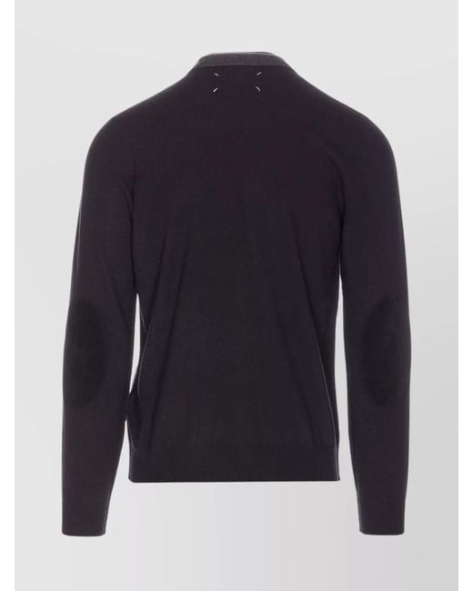 Maison Margiela Blue Wool High Neck Two Tone Sweater for men