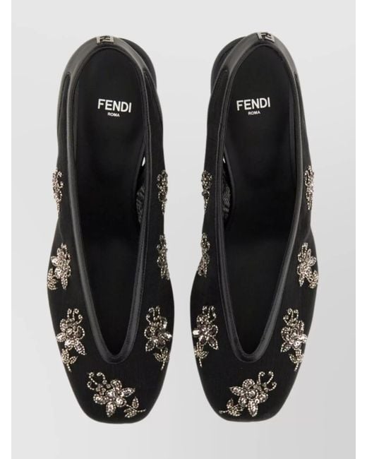 Fendi Black Embroidered Slingback Pumps