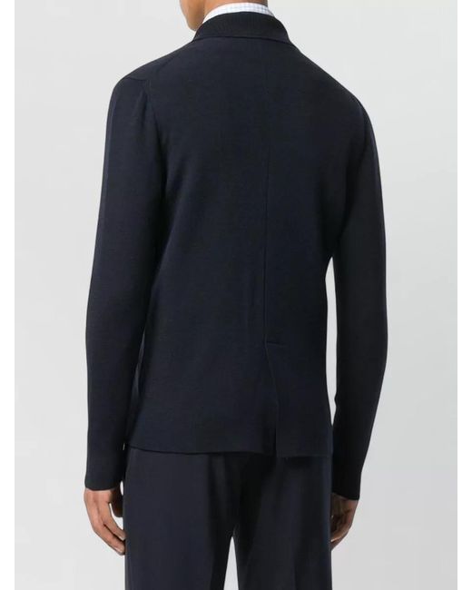 Drumohr Blue Knit Jacket Long Sleeves Front Pockets Lapels for men