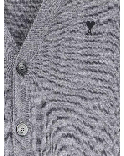 AMI Gray V Neck Knit Sweater Long Sleeves for men