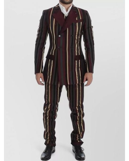 Dolce & Gabbana Black Wool Slim-Fit Striped Three-Piece Suit for men