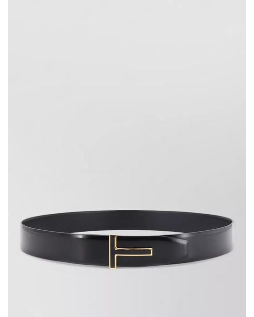 Tom Ford Gray Leather Belt Metal Logo Buckle Design for men